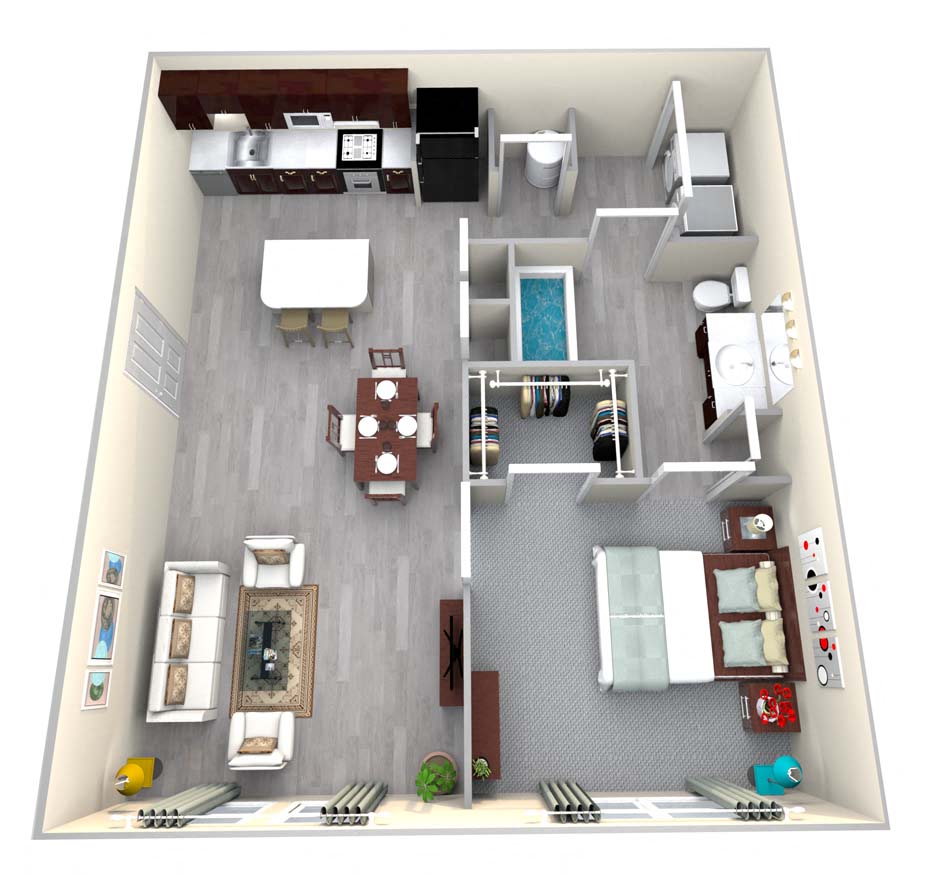 Floor plan for 1 bed, 1 bath, 753 sqft